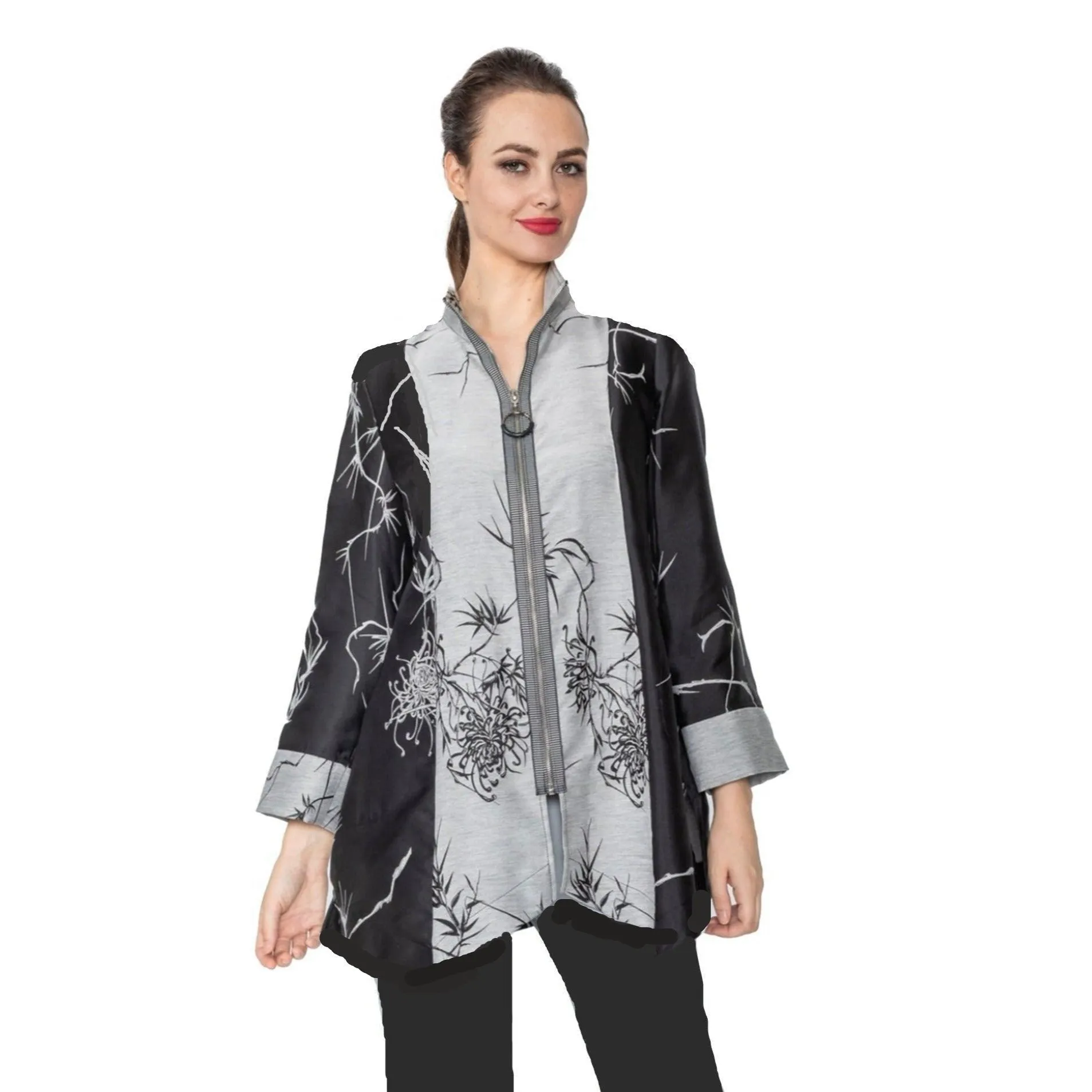 IC Collection Two-Tone Bamboo Jacket in Silver/Black - 4177J - Size S Only!