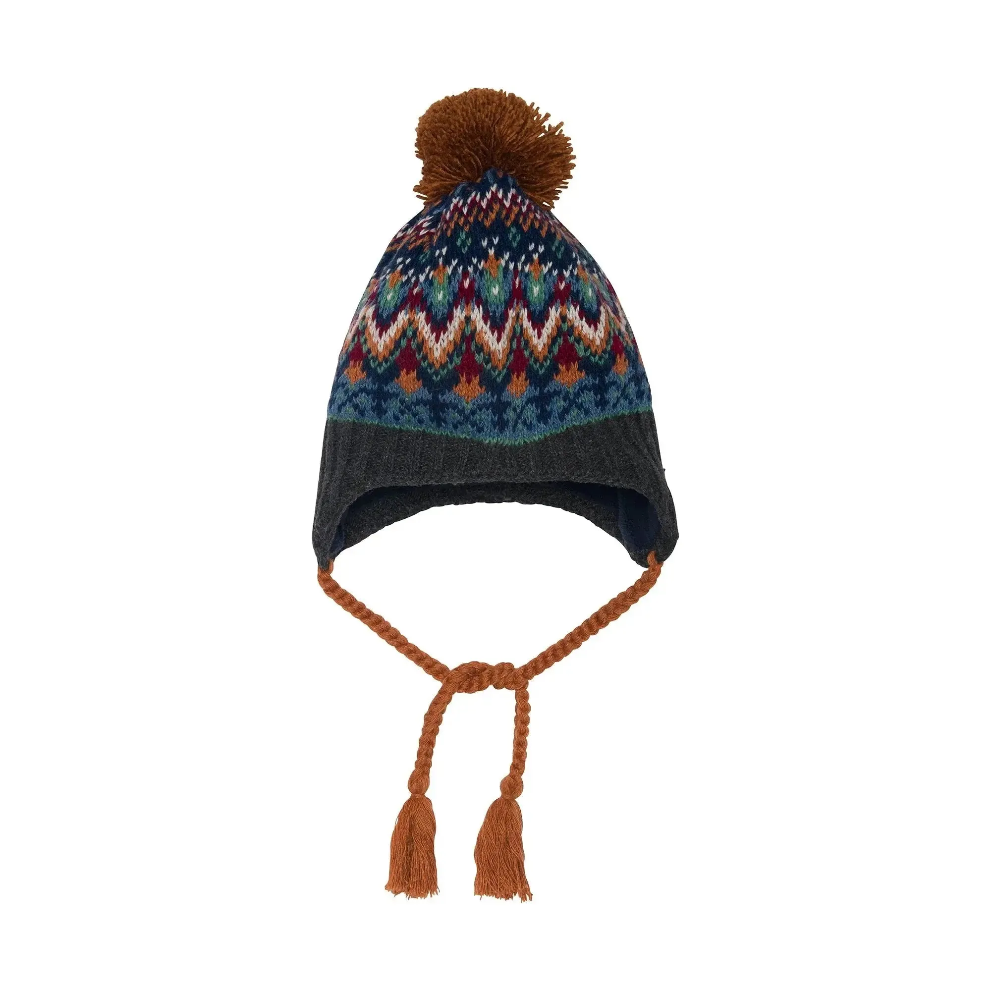 Jacquard Earflap Knit Hat Grey, Blue And Brown | DEUX PAR DEUX