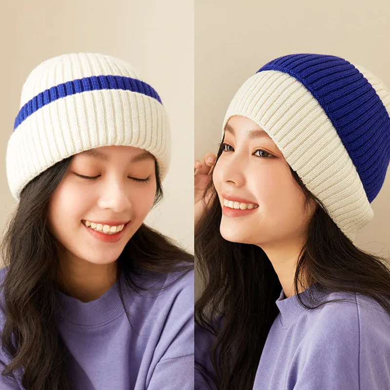 Japan Stock Women's Winter Contract Color Heated Knit Hat