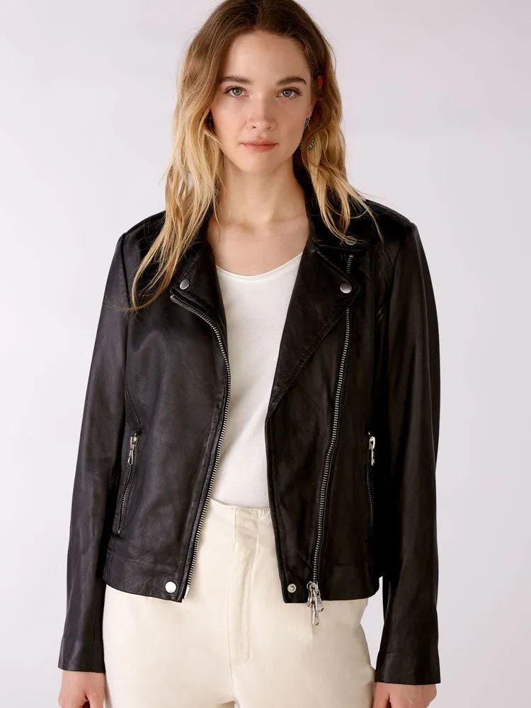 Leather Biker Jacket Made From Lamb Leather in Black