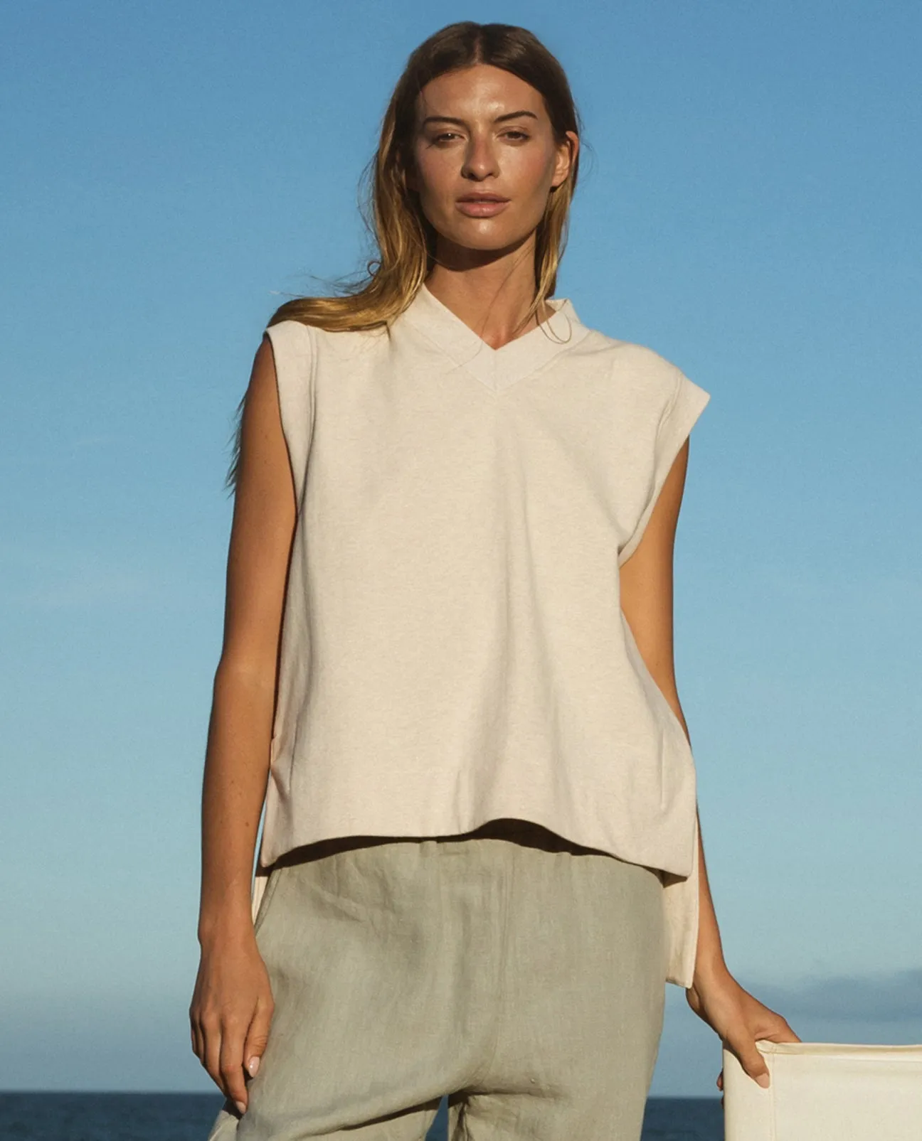 Lena Organic Cotton Tank In Sand Marl