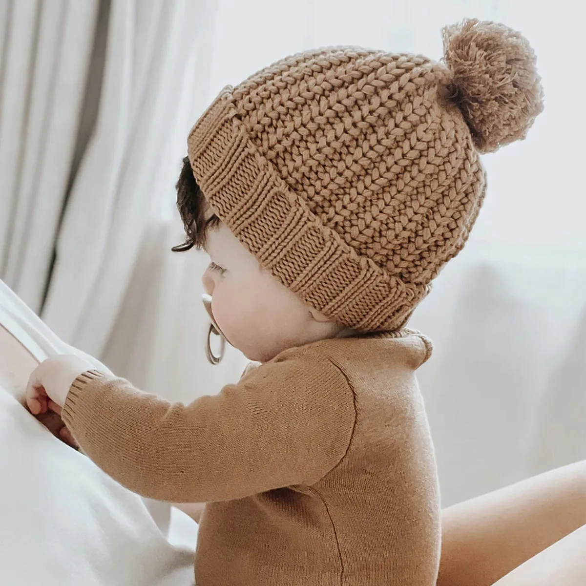 Long Sleeve Knit Bodysuit   Pom Pom Hat