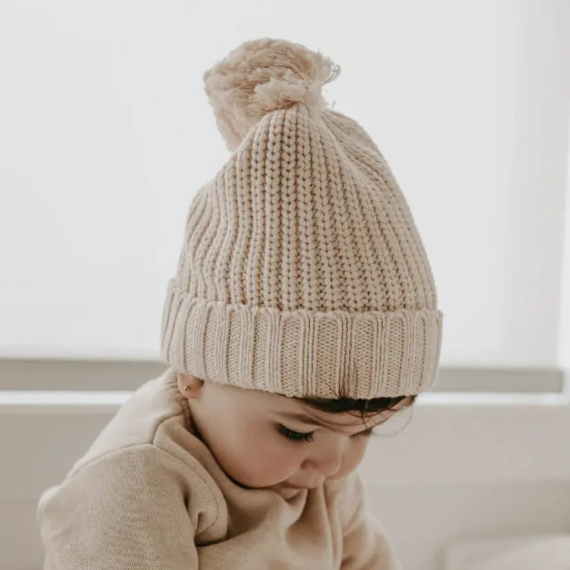 Long Sleeve Knit Bodysuit   Pom Pom Hat