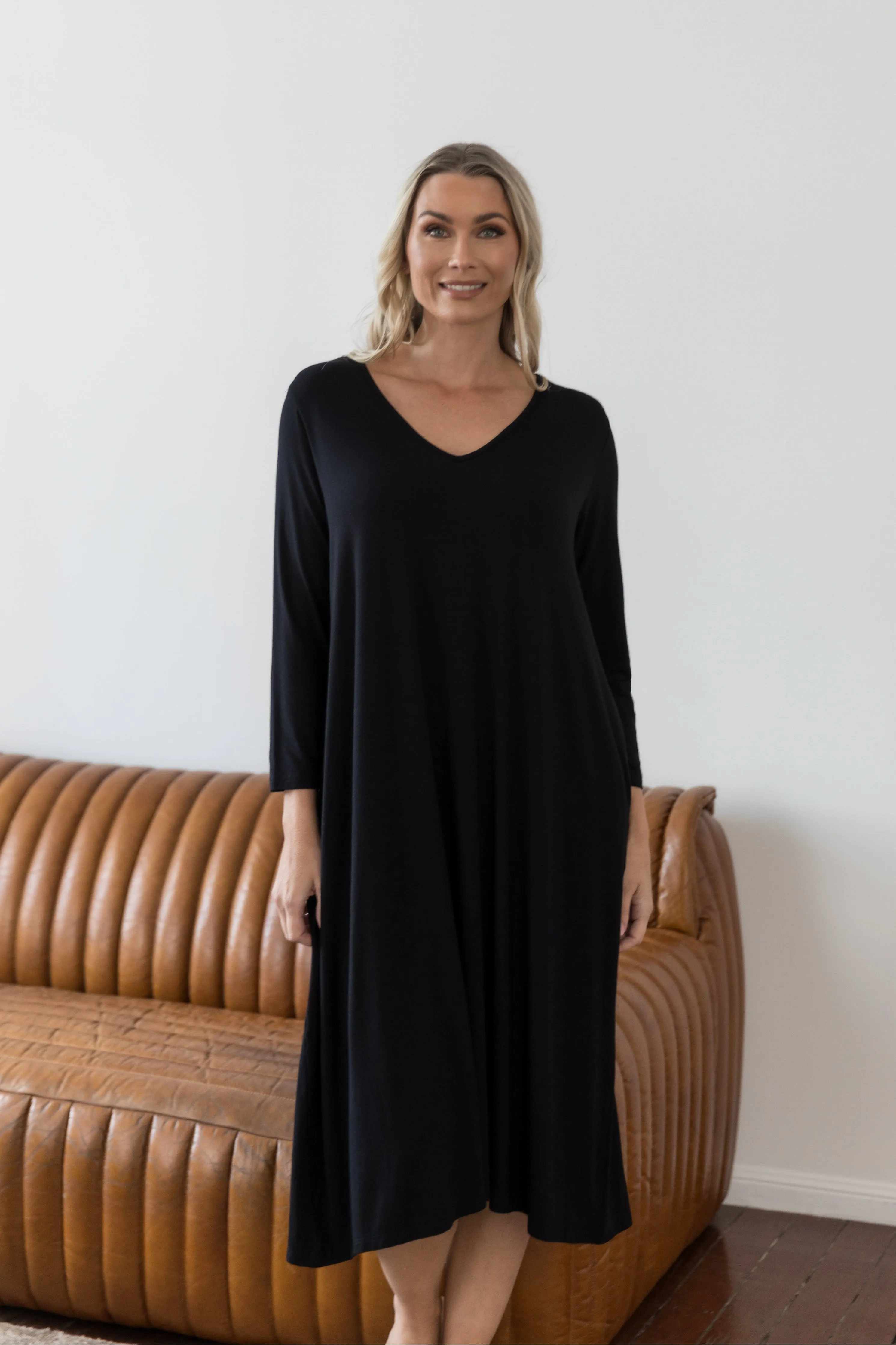 Long Sleeve T-Shirt Dress | Black