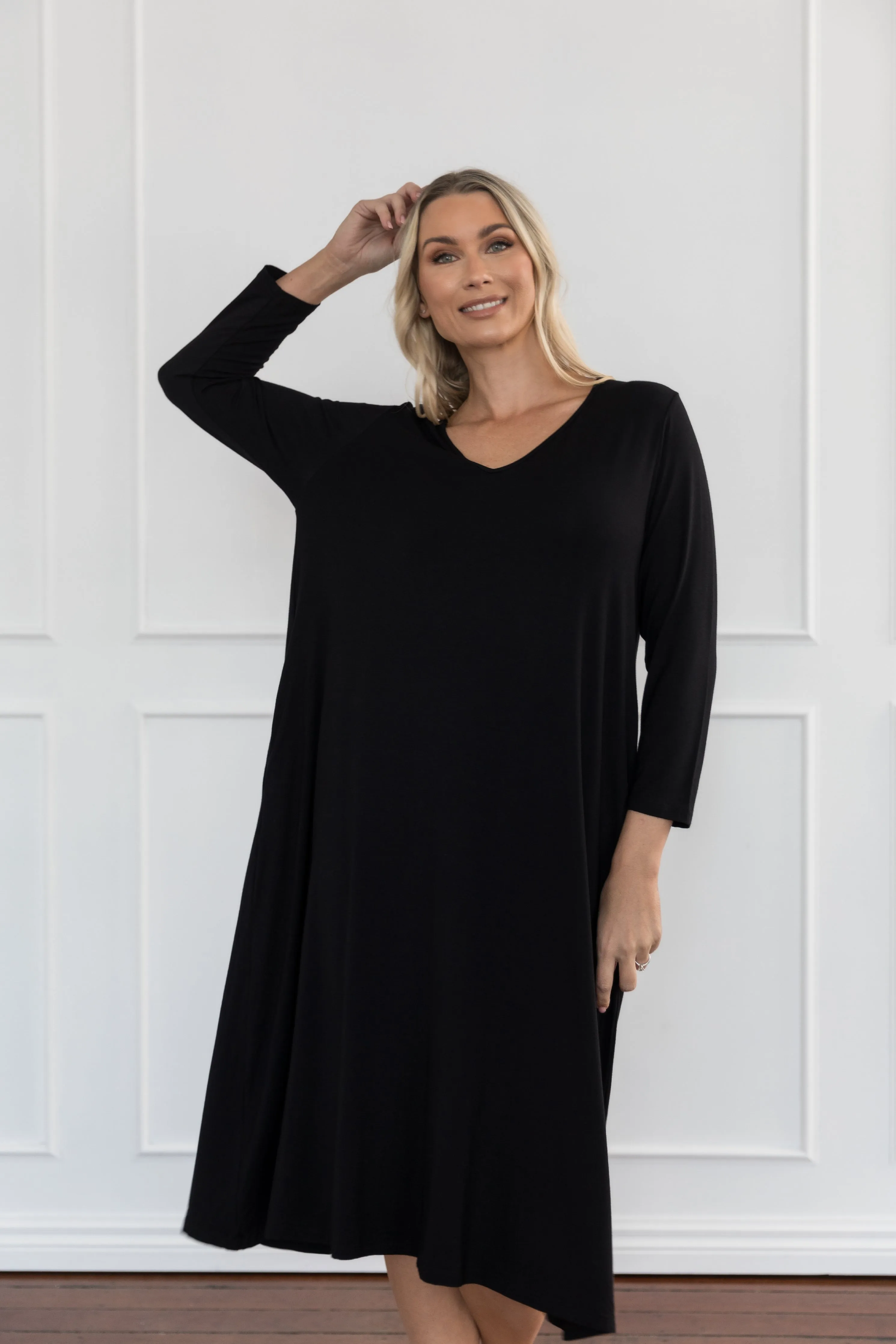 Long Sleeve T-Shirt Dress | Black