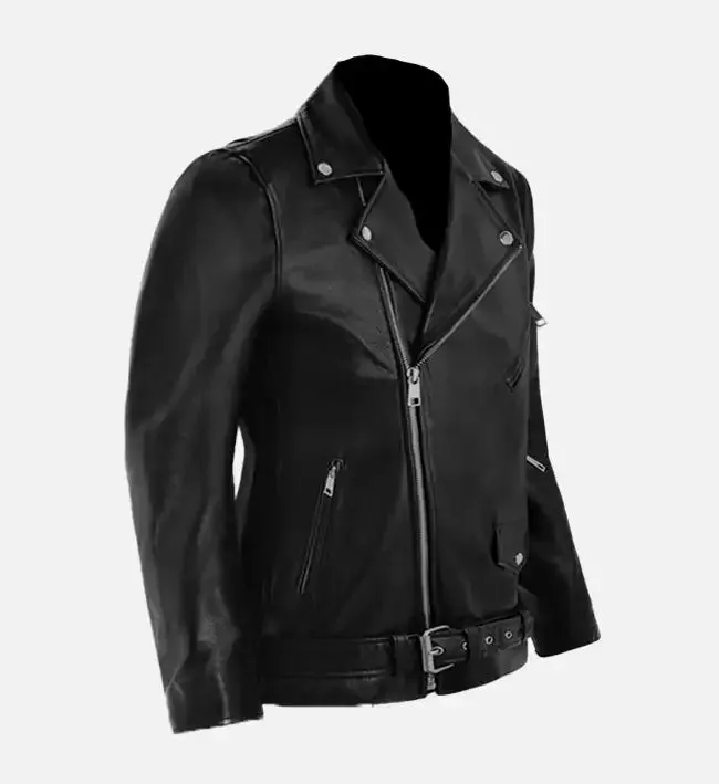 Men's Asymmetrical Black Biker Leather Jacket