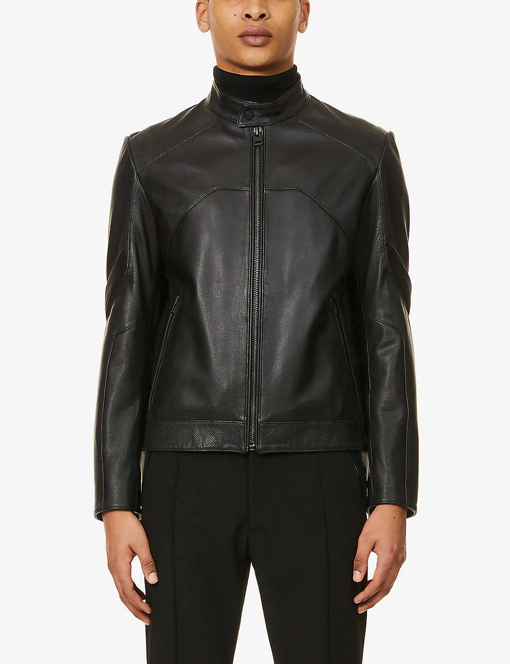 Men's Black Leather Perforated Biker Jacket