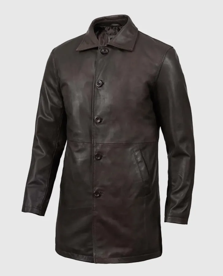 Men's Distressed Dark Brown Leather Coat