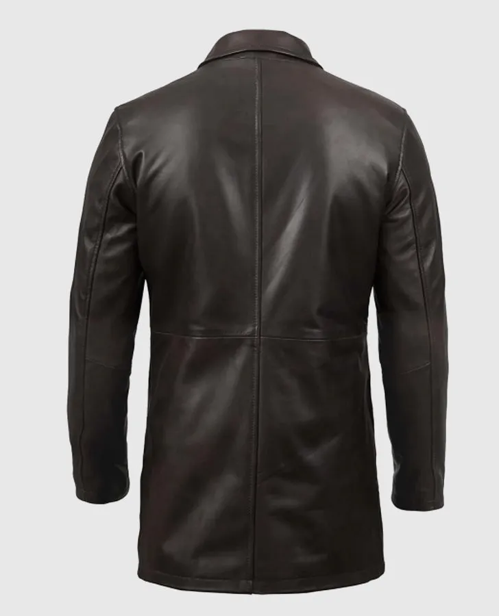 Men's Distressed Dark Brown Leather Coat