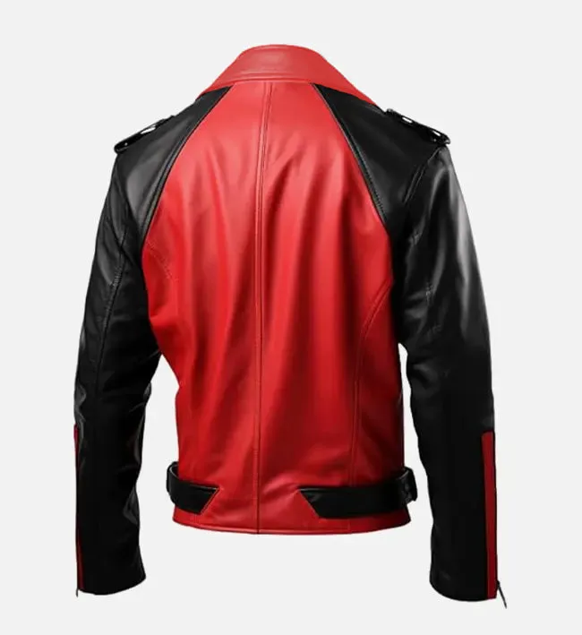 Men's Red and Black Biker Leather Jacket