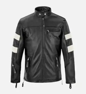 Men's Slim Fit Black & White Leather Jacket