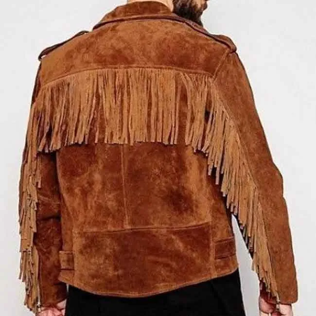 Mens Suede Fringe Moto Jacket