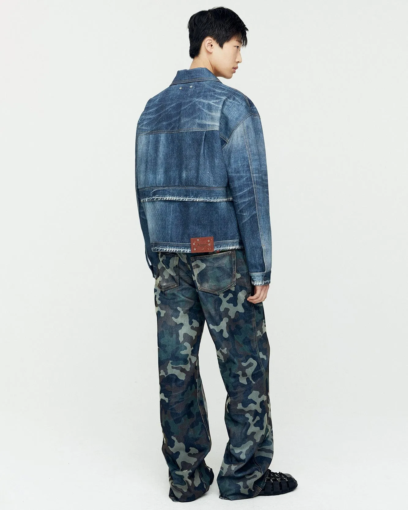 MESH LAYERED PRINTED DENIM PANTS apa742u(GREEN)