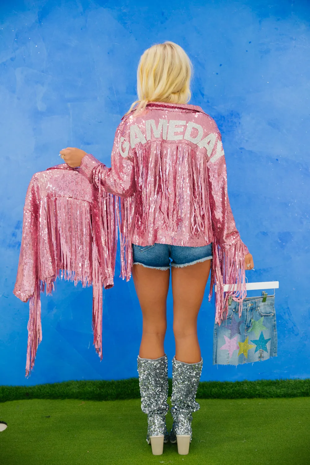 MINI KIDS PINK SEQUIN FRINGE JACKET