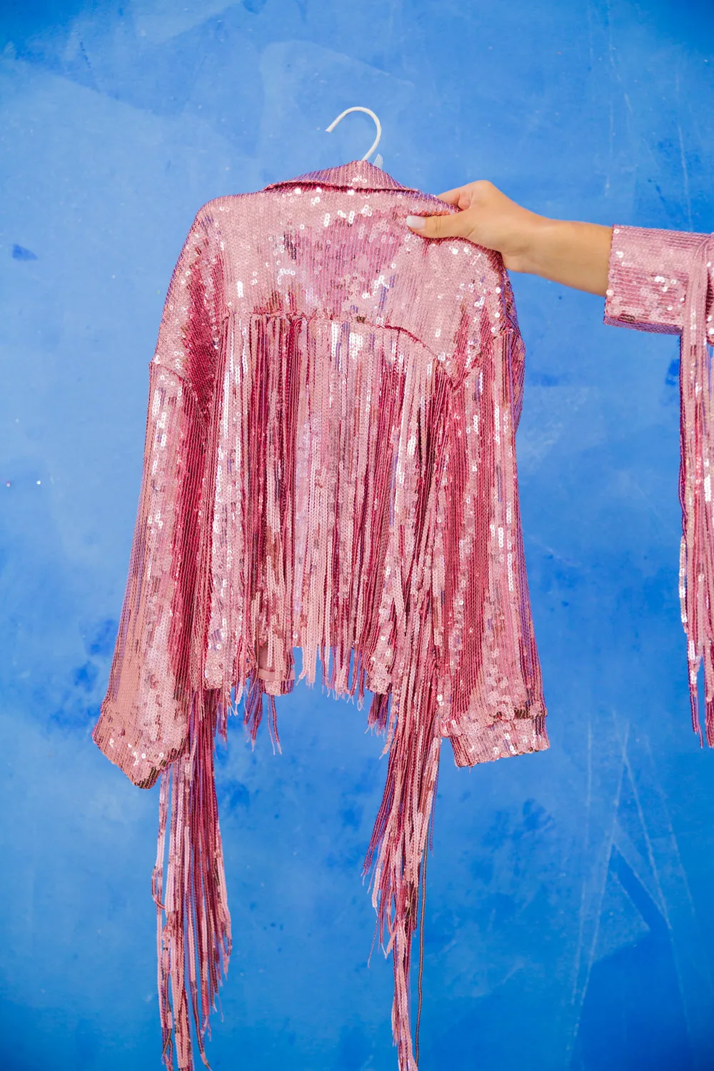 MINI KIDS PINK SEQUIN FRINGE JACKET