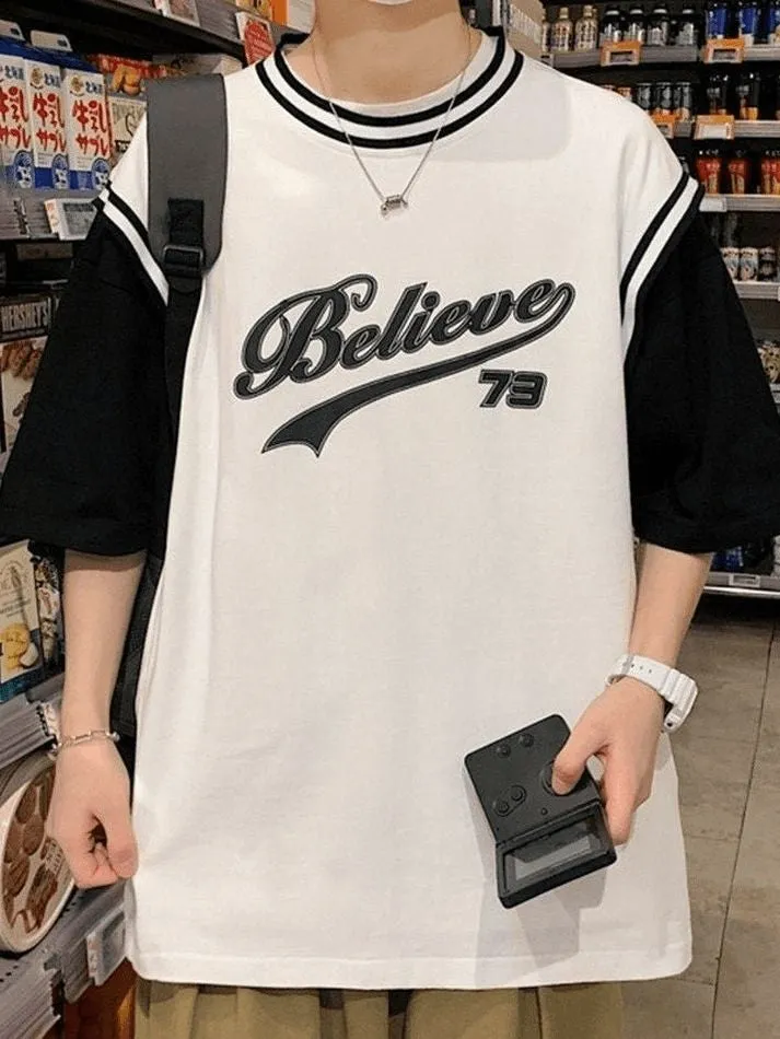 New Trendy Hong Kong Style Believe Printed Oversized T-shirt For Mens