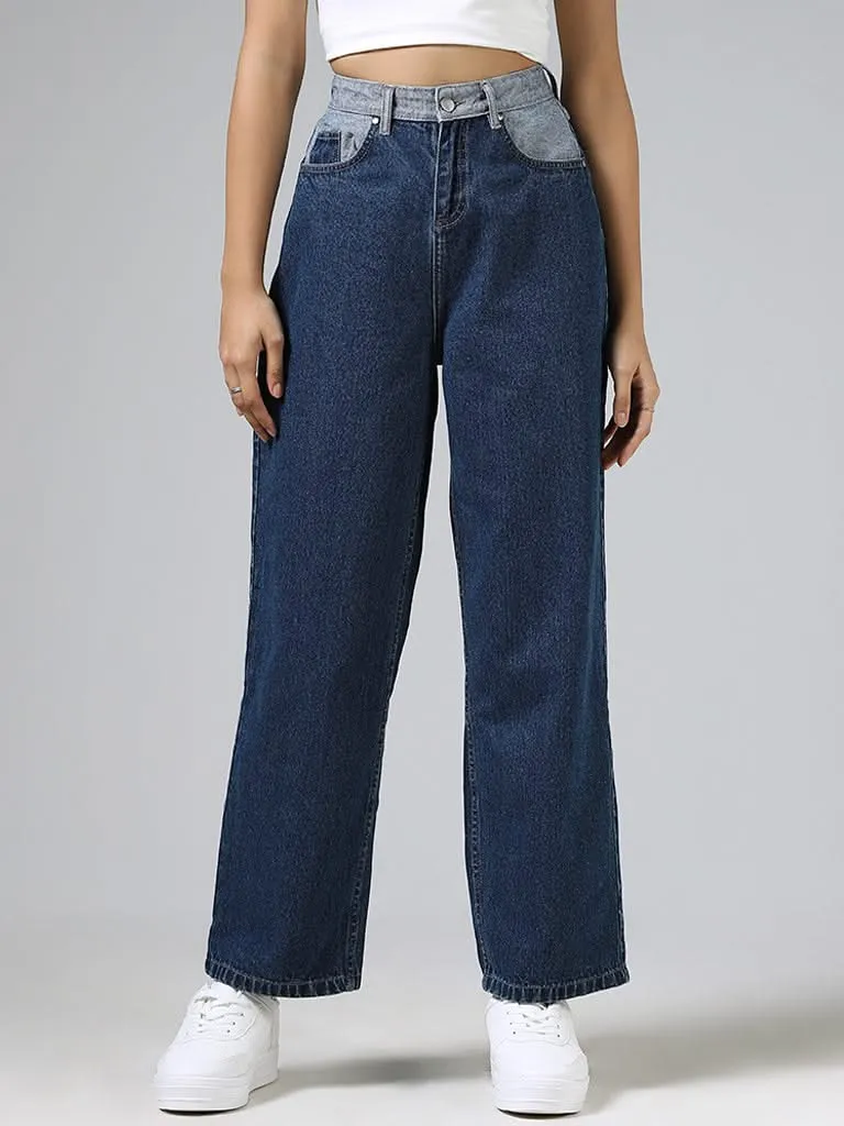 Nuon Mid Blue Wide Leg - Fit Mid Rise Jeans