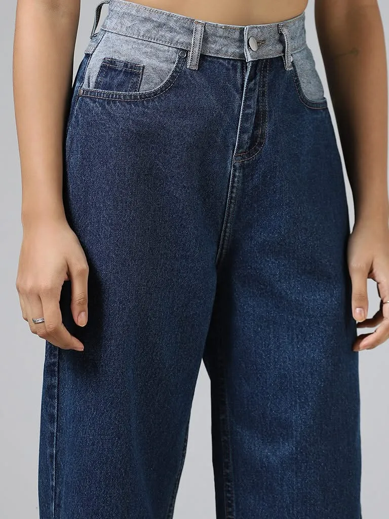 Nuon Mid Blue Wide Leg - Fit Mid Rise Jeans