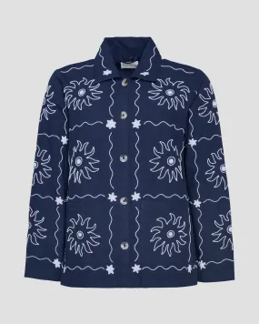 ORGANIC COTTON EMBROIDERED JACKET IN NAVY SUN