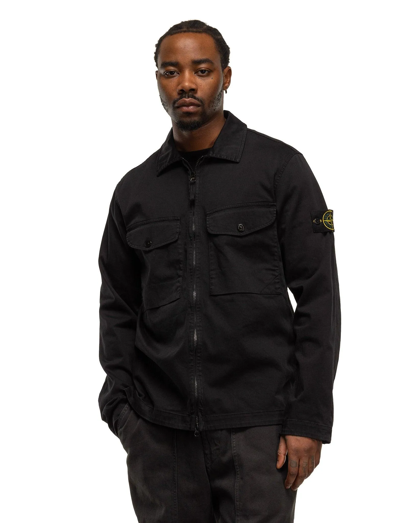 Organic Stretch Cotton Satin Overshirt Black