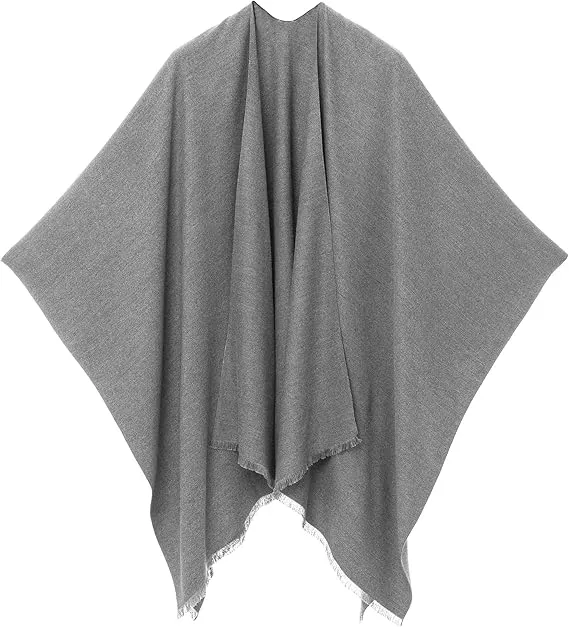 Pearl Gray Luxurious Knit Sweater Poncho Cardigan