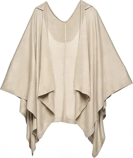 Pearl Gray Luxurious Knit Sweater Poncho Cardigan