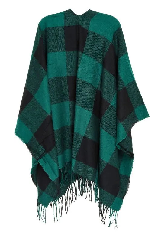 Plaid Green Pattern Ruana Poncho