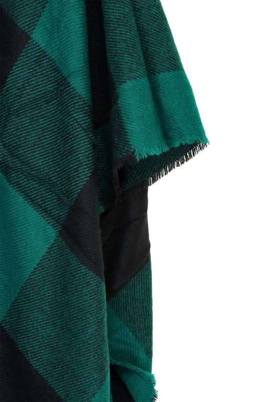 Plaid Green Pattern Ruana Poncho