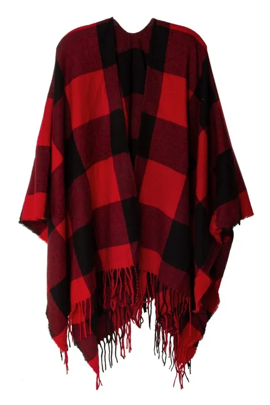 Plaid Green Pattern Ruana Poncho