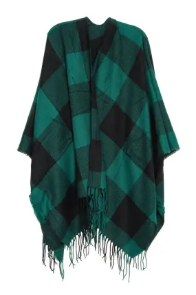 Plaid Green Pattern Ruana Poncho