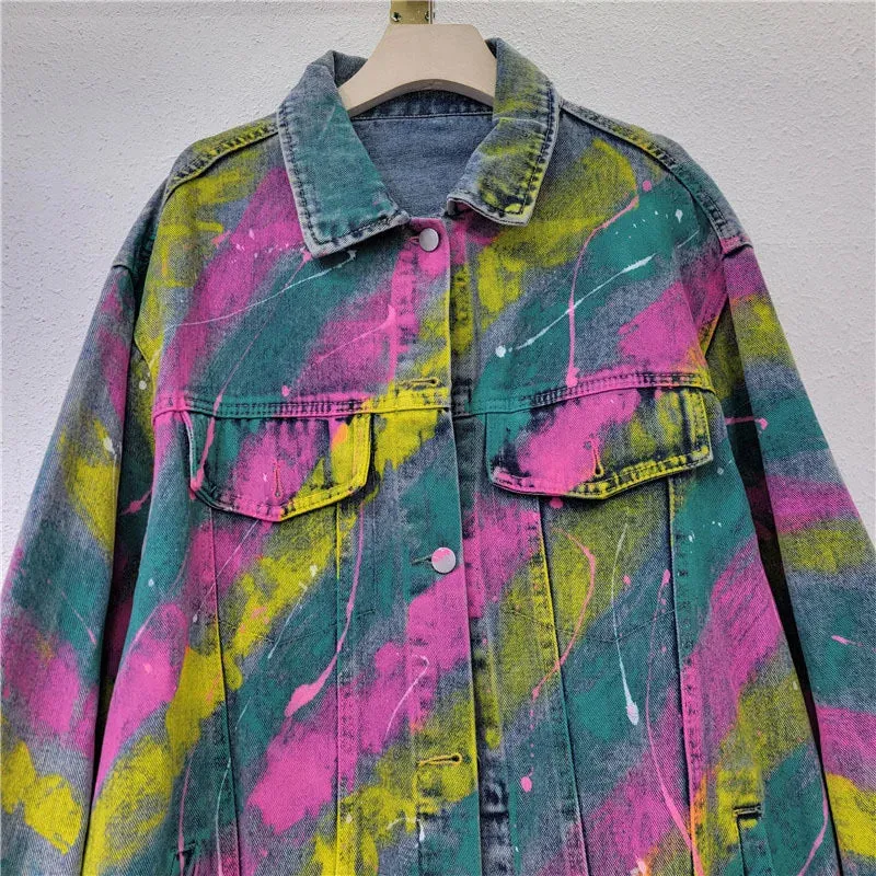 Pre Order:  Diamond Inlaid Letter Spray Painted Denim Jacket