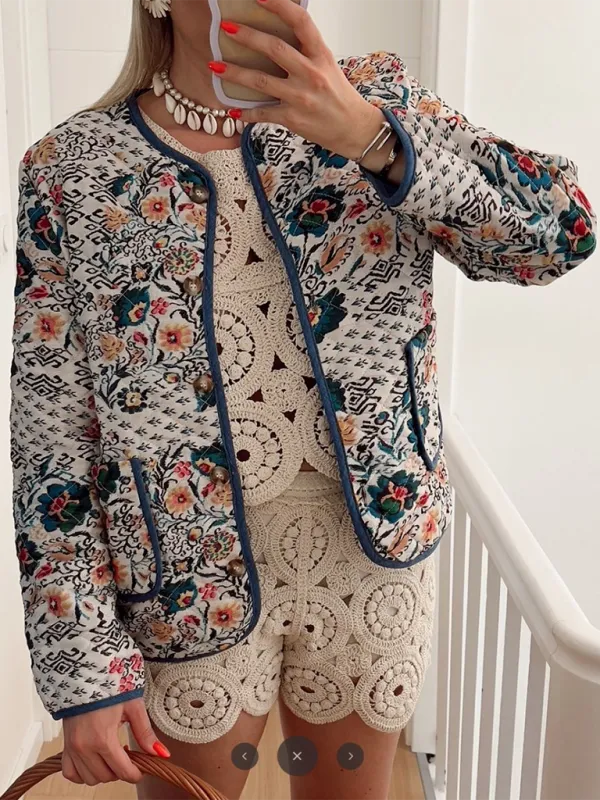 Quilted Eclectic Print Structured Jacket for Woman