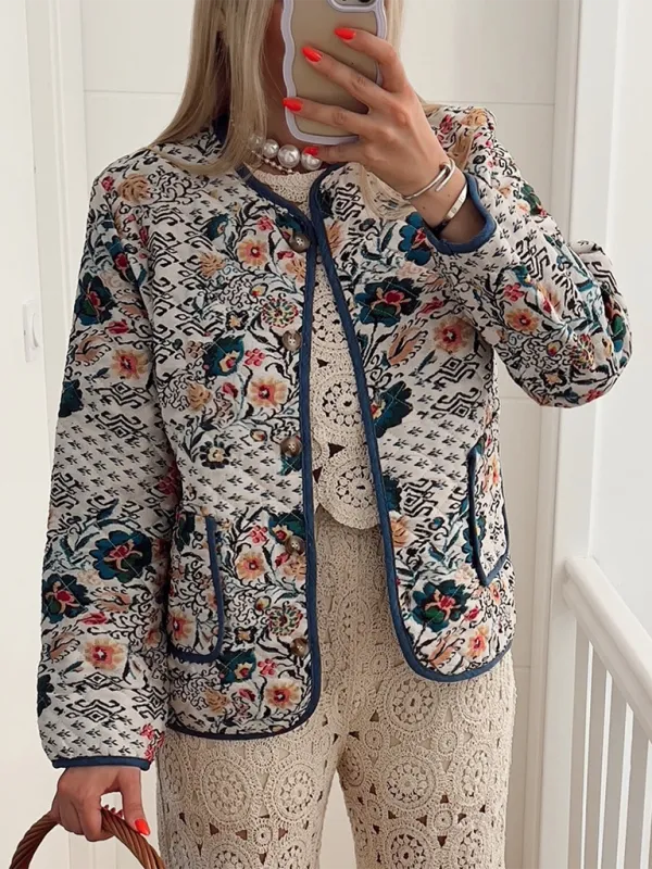 Quilted Eclectic Print Structured Jacket for Woman