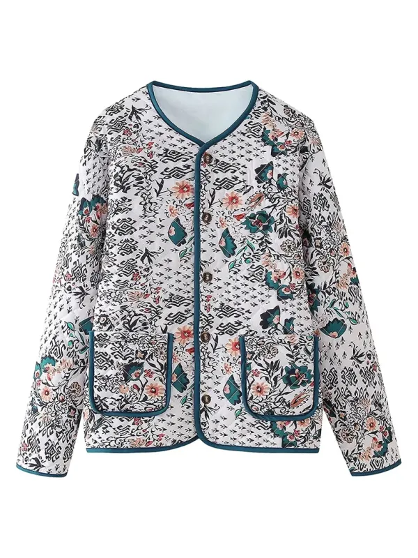 Quilted Eclectic Print Structured Jacket for Woman