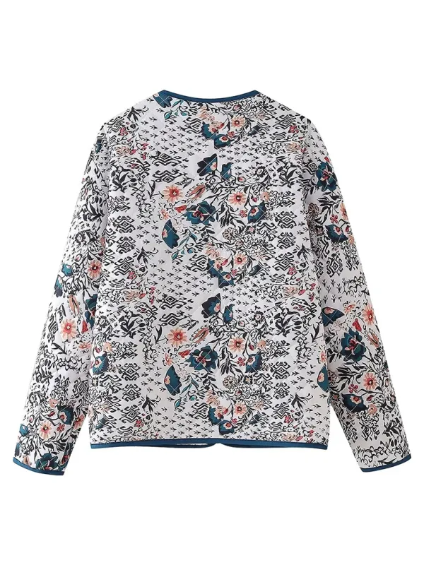 Quilted Eclectic Print Structured Jacket for Woman