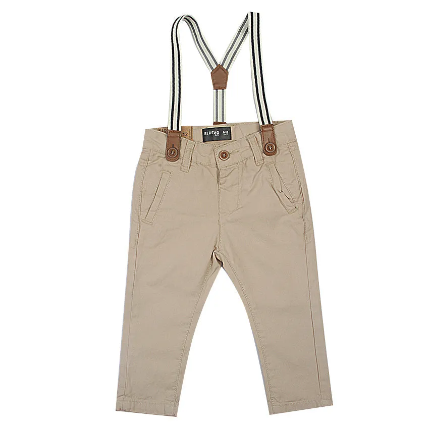 REDTAG Beige Suspender Casual Trousers for Toddlers