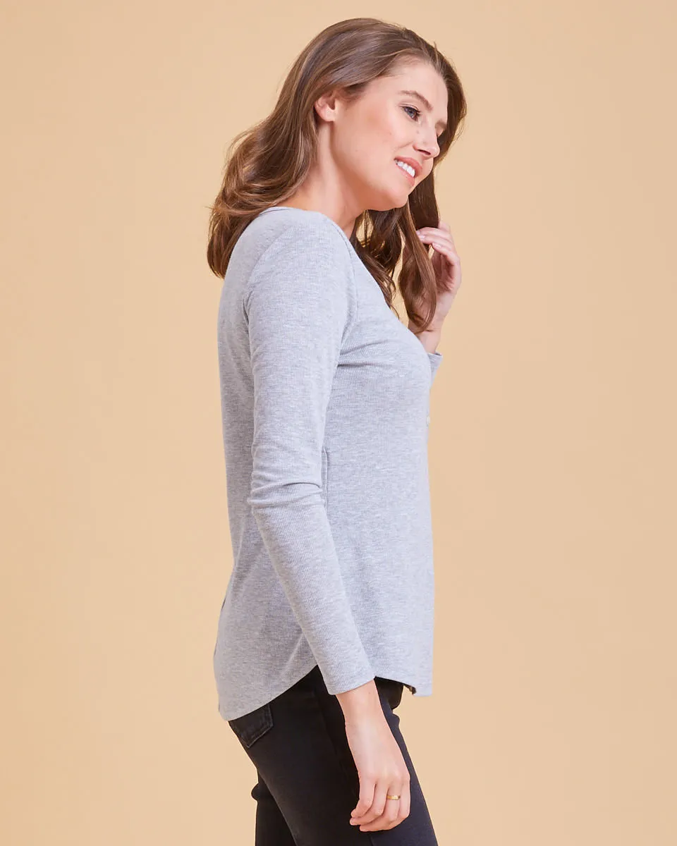 Rib Henley Nursing Top - Grey Marle