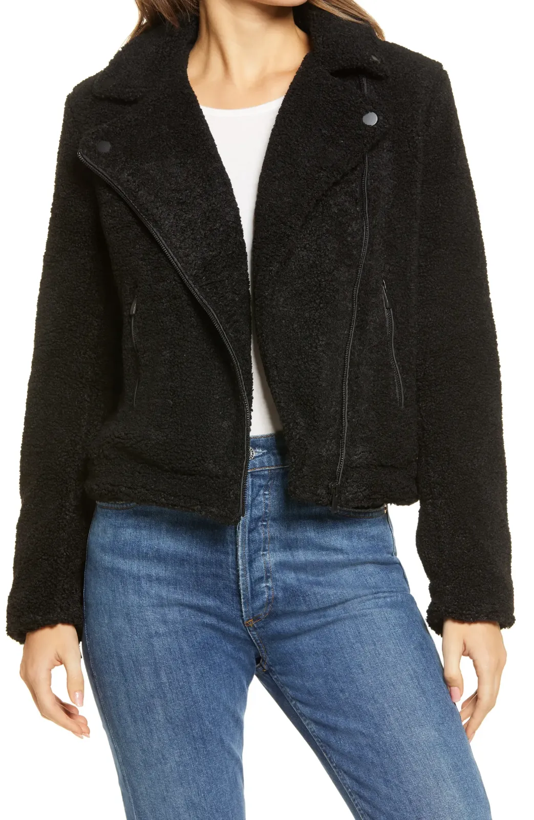 Sanctuary Classic Faux Shearling Moto Jacket