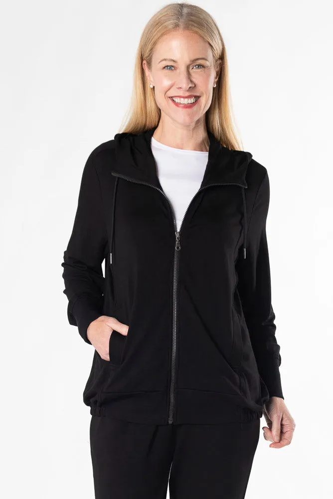 Silvia Zip-Up Bamboo Hoodie - Black