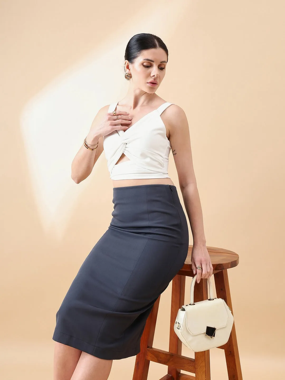 Stretch Pencil Skirt- Dark Grey