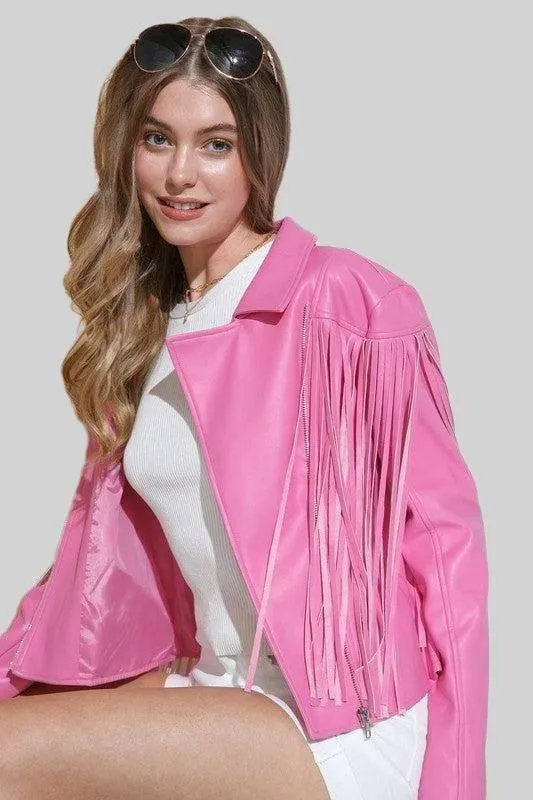 Vegan Leather Fringe Moto Jacket