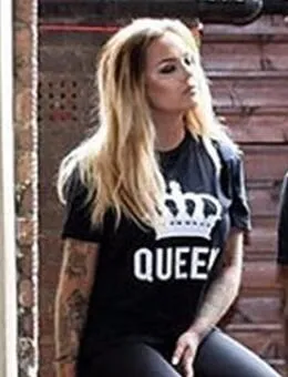 VenusFox KING QUEEN Letter Printed Black Tshirts