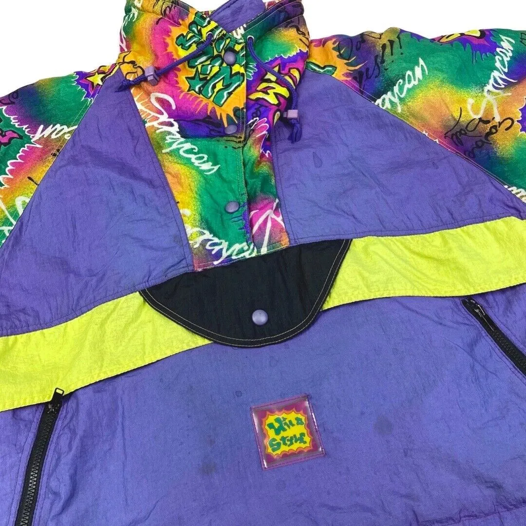 Vintage 80s 90 Purple Extremely Rare The Wild Style Zip Down Graffiti Jacket XL