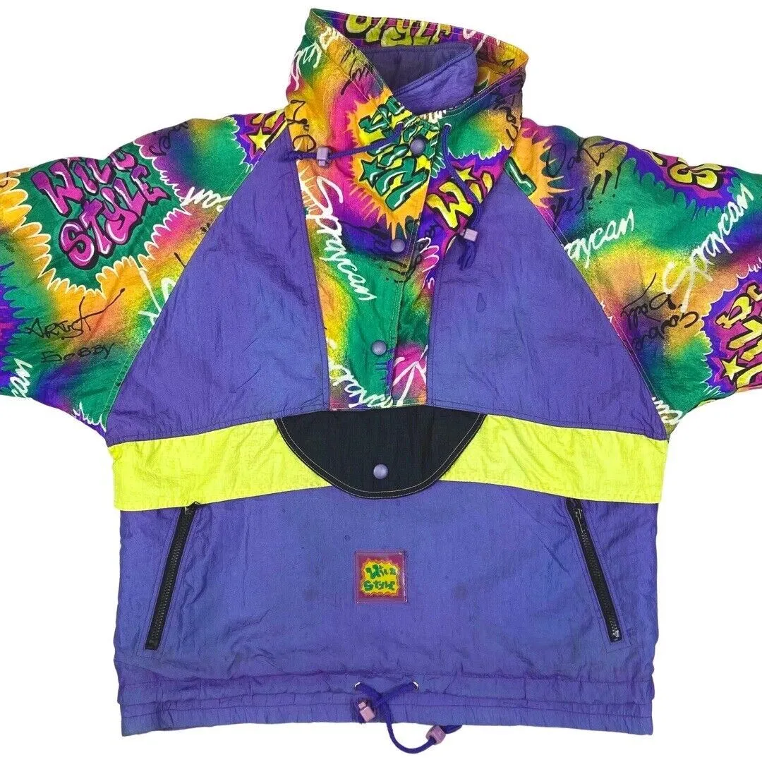 Vintage 80s 90 Purple Extremely Rare The Wild Style Zip Down Graffiti Jacket XL