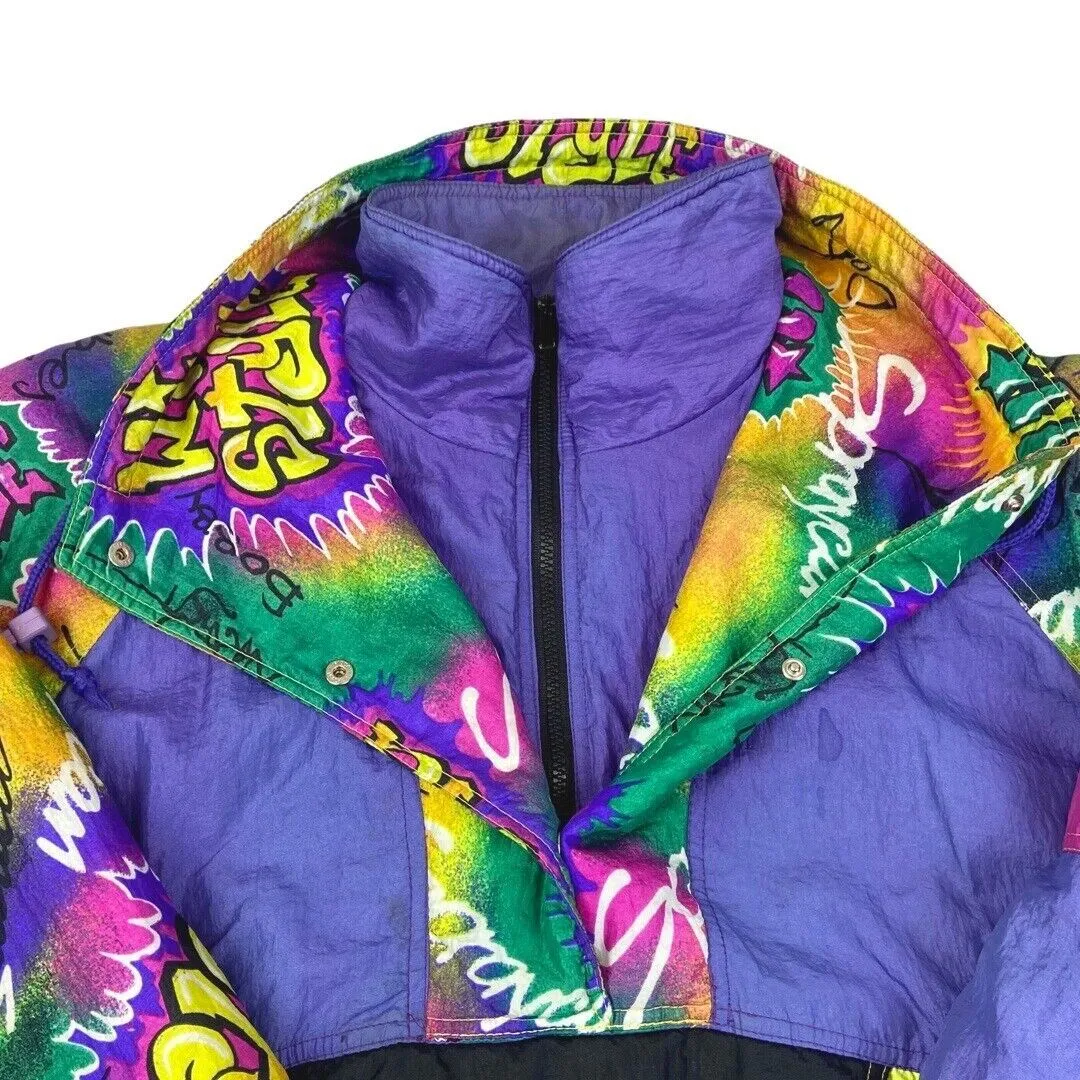 Vintage 80s 90 Purple Extremely Rare The Wild Style Zip Down Graffiti Jacket XL