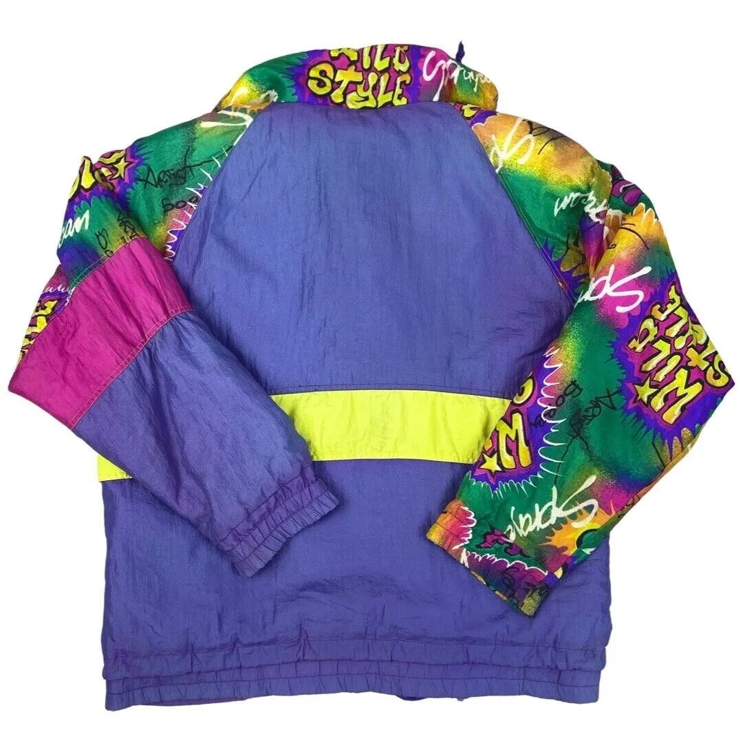 Vintage 80s 90 Purple Extremely Rare The Wild Style Zip Down Graffiti Jacket XL