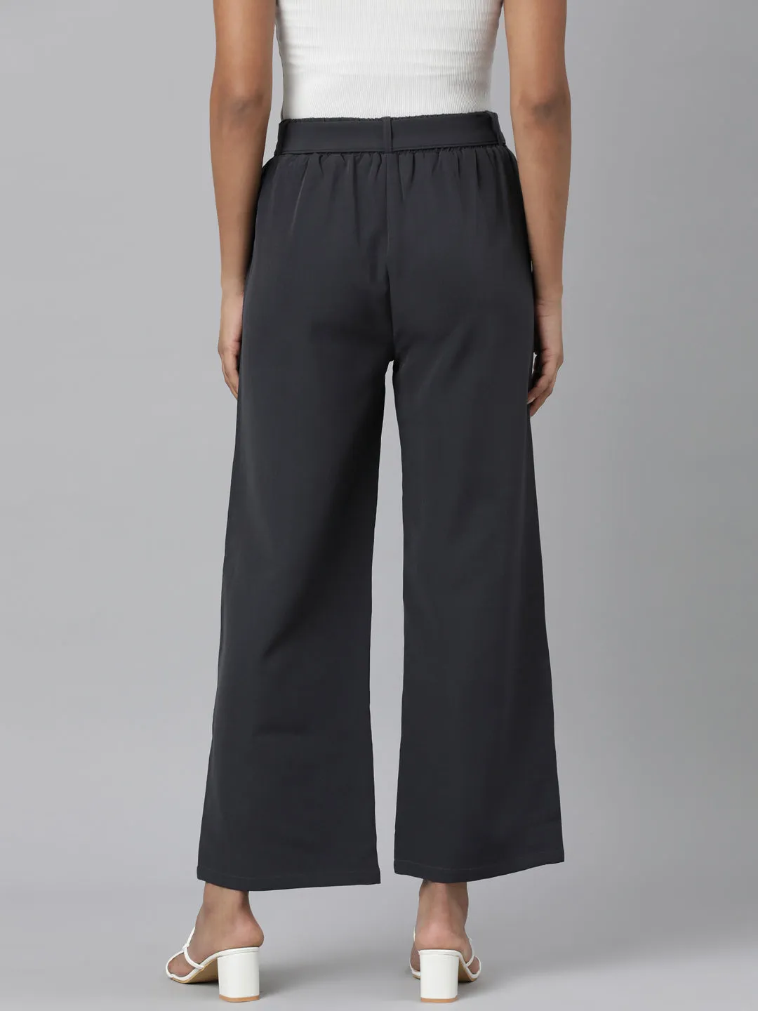 Women Grey Solid Parallel Trousers