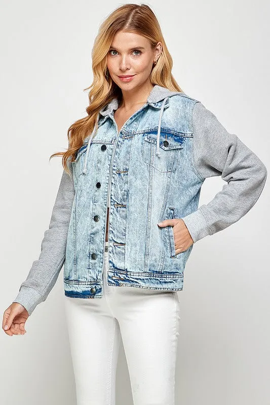 Women's Denim Jacket with Fleece Hoodies