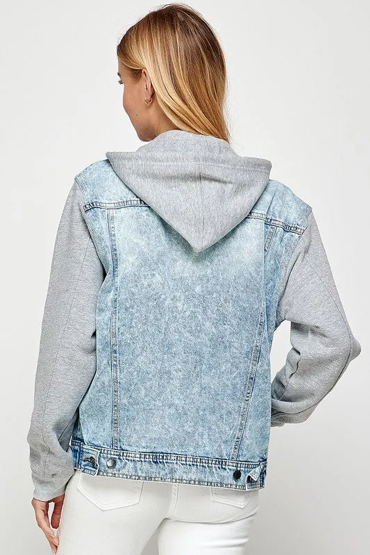 Women's Denim Jacket with Fleece Hoodies