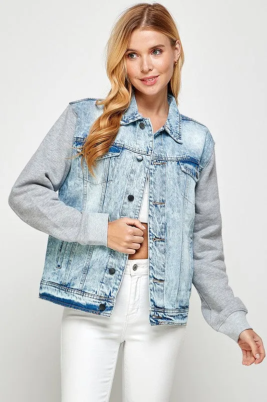 Women's Denim Jacket with Fleece Hoodies